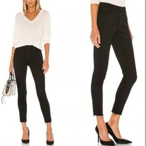 MOTHER The Pixie Ankle Fray Jeans Not Guilty Black Button Fly Distressed Size 25